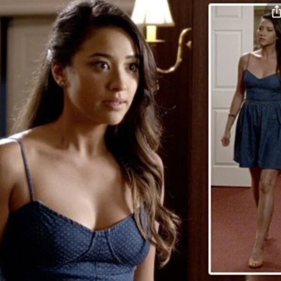 Free People Polka Dot Smocked Bustier Western Denim Mini Dress S - Picture 4 of 4